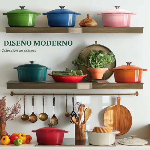 Vista 3 de Overmont - Horno holandés de hierro fundido esmaltado, de 4.5 QT, con tapa, libro de cocina (idioma español no garantizado) y agarraderas de verde
