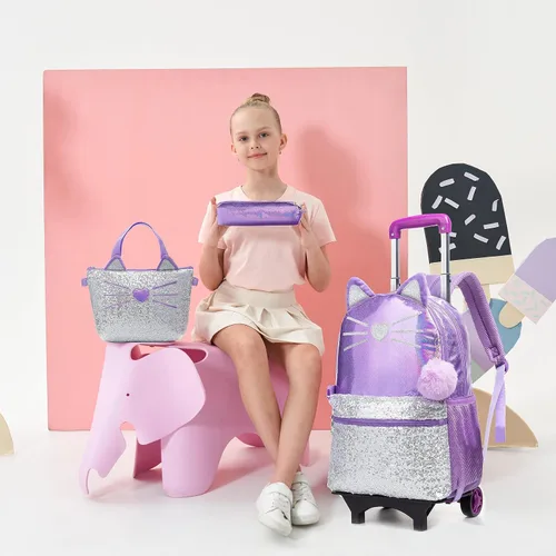 Vista 4 de Meetbelify Mochila con ruedas para niñas con ruedas para niñas para escuela primaria