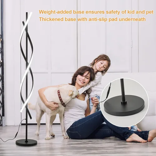Vista 8 de Lámpara de Pie LED Espiral para Dormitorio, Lámparas de Pie Modernas con Control Remoto de 60 Pulgadas Regulable Lámpara de Pie Negra de 48W Lámpara