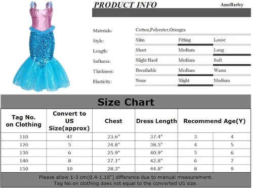 Vista 7 de AmzBarley Mermaid Dress for Girls Halloween Mermaid Costume Birthday Party Dress Up Outftis with Accessories