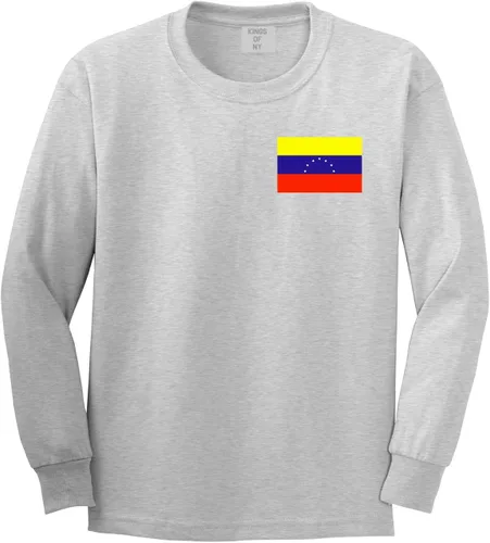 Vista 3 de Venezuela Bandera país Pecho de manga larga playera Negro