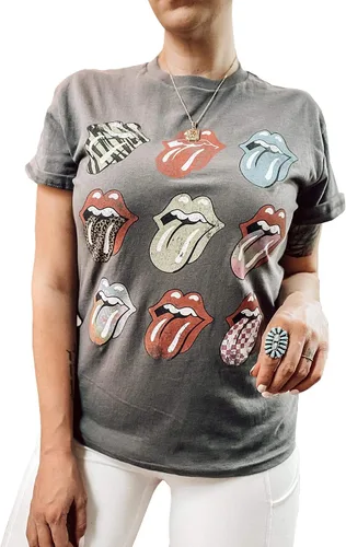 Vista 4 de Camiseta de manga corta para mujer Rolling Stones Boyfriend Graphic gris