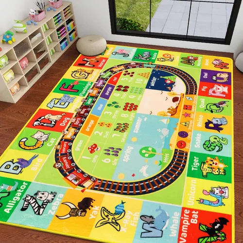 Vista 8 de ABC Alfombra para Niños para Sala de Juegos 59"×39.4" Tapete de Juego para Bebé Alfombra del Alfabeto Alfombra de Animales Números Formas Alfombra