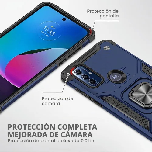 Vista 3 de Funda para Moto G Play 2023, Moto G Pure con protector de pantalla, soporte giratorio de grado militar de 360° (resistente) a prueba de golpes