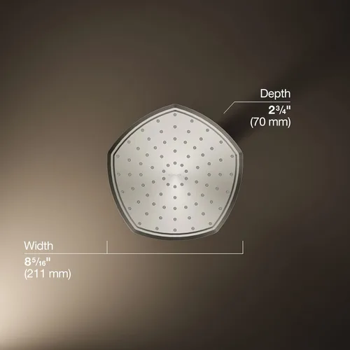 Vista 3 de Kohler 27051-SN Occasion® Cabezal de lluvia de una sola función de 8", 2.5 gpm, níquel pulido Níquel pulido vibrante