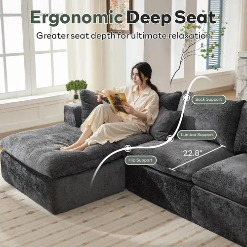 Vista 5 de STHOUYN Sofás de Nube Modernos Extragrandes de 145" para Sala de Estar, Sofá Seccional Modular Grande de 7 Asientos, Sofá Seccional Convertible Gris
