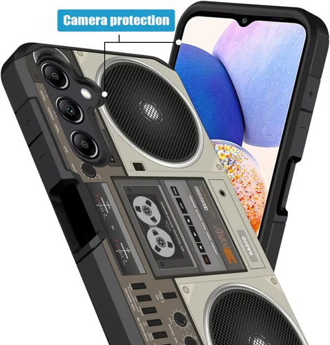 Vista 2 de Funda para teléfono Galaxy A14 5G, resistente 2 en 1 de doble capa híbrida de policarbonato duro y silicona suave a prueba de golpes, funda de Retro