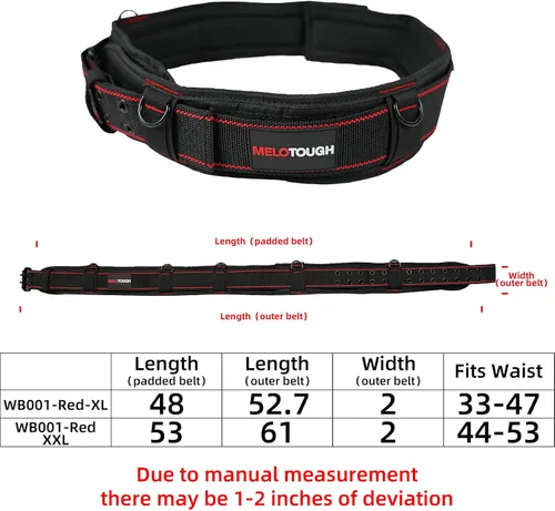 Vista 2 de MELOTOUGH Cinturón de herramientas acolchado con anillo en D para hombres, construcción de hebilla de rodillo de metal doble resistente y duradera