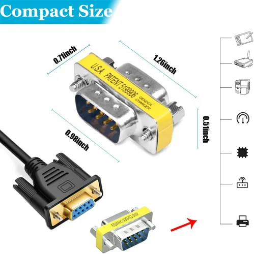 Vista 6 de Paquete de 6 unidades de 9 pines RS232 Serial Cable DB9 macho a macho Mini adaptador de cambiador de género conector acoplador