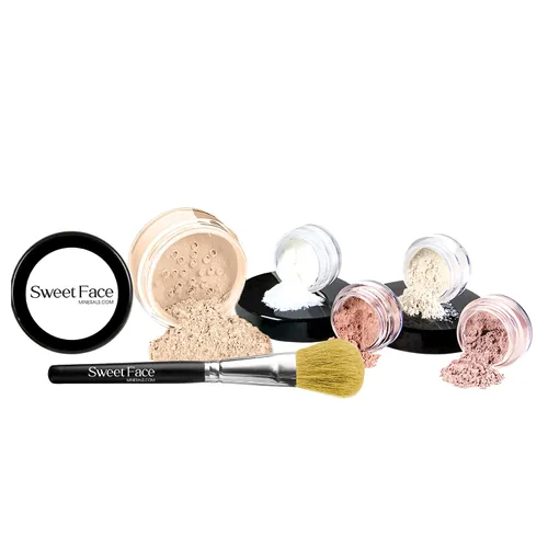 Vista 13 de Kit de inicio de 6 piezas (BEIGE) Maquillaje mineral Tamaño de muestra Set cara desnuda mate base cubierta