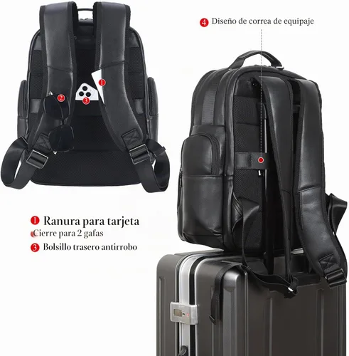 Vista 2 de TIDING Mochila de cuero vintage para hombre de 15.6 pulgadas, bolsa para laptop de gran capacidad, viajes de negocios, senderismo, mochilas de hombro
