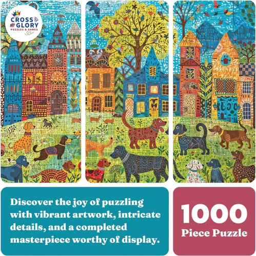 Vista 6 de Cross & Glory - Rompecabezas de 1000 piezas para perros adultos Caninos coloridos: un día de parque para perros Rompecabezas de perros de parque