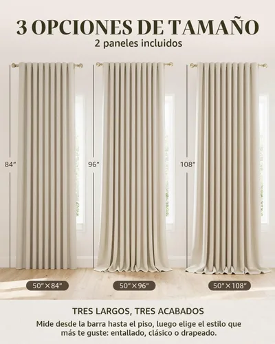 Vista 8 de jinchan Cortinas opacas de felpilla para dormitorio, cortinas beige para sala de estar, juego de 2 paneles de 84 pulgadas de largo, con aislamiento