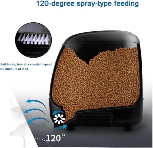 Vista 3 de Alimentador de peces solar/batería de 10L - Alimentador automático de estanque de gran angular de 120°, 1.76-49.38 oz/día ajustable, resistente a