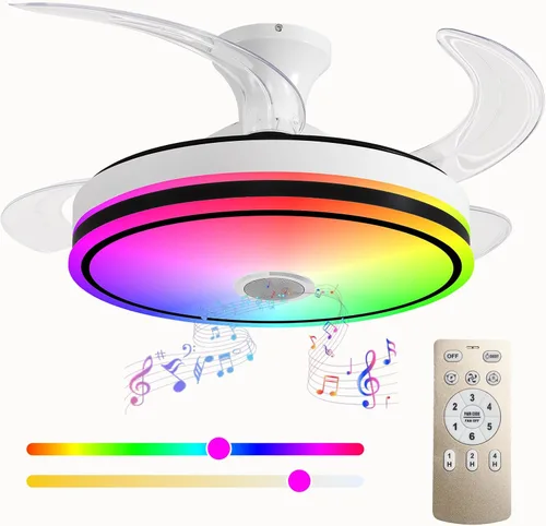 Vista 8 de Ventilador de techo retráctil, 42 pulgadas modernas luces de ventilador de techo LED de perfil bajo Ventiladores de techo, para dormitorio