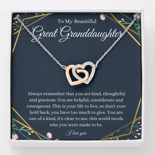 Vista 2 de Joyería con tarjeta de mensaje, collar hecho a mano, regalo personalizado, corazones entrelazados, regalo para bisnieta de bisabuelobisabuelo