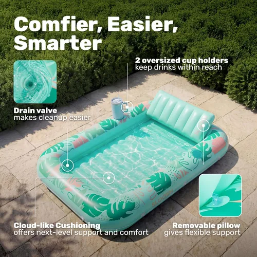 Vista 4 de SLOOSH Flotador inflable para tumbona de piscina, 70 x 46 pulgadas, flotadores de piscina para adultos con almohada, flotador 4 en 1 para balsa
