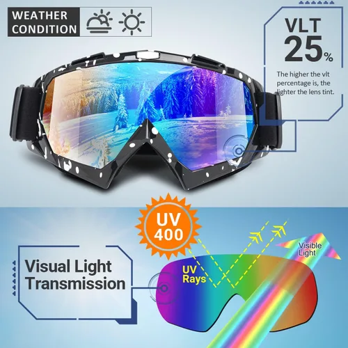 Vista 3 de Braylin Gafas de esquí para adultos, paquete de 2 gafas de snowboard para jóvenes, adolescentes, hombres y mujeres, gafas de moto de nieve de visión