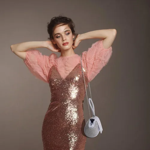 Vista 3 de Monedero plateado con diamantes de imitación, bolso de noche brillante para mujer, bolso de mano plateado para mujer, bolso Hobo con purpurina