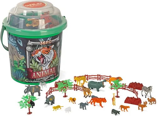 Vista 2 de Wild Republic Animal Toys - Cubo grande, elefante, tigre, oso polar, jirafa, cebra, alce, guepardo, gorila y más, juego de 36 piezas de figuras