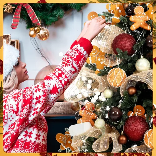Vista 4 de 79 Piezas Adornos de Bolas de Decoraciones Navideñas de Pan de Jengibre Palillos de Árbol de Pan de Jengibre con Bolas de Navidad Decoración