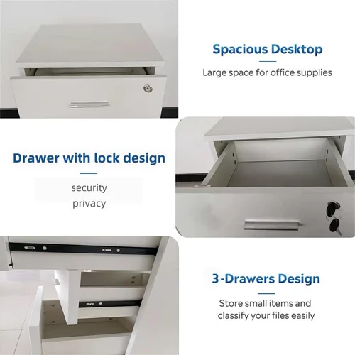 Vista 7 de Archivador móvil con 1 cajón con cerradura, polea de 360 grados, amplio diseño de elevación de escritorio, archivador de madera, archivador rodante