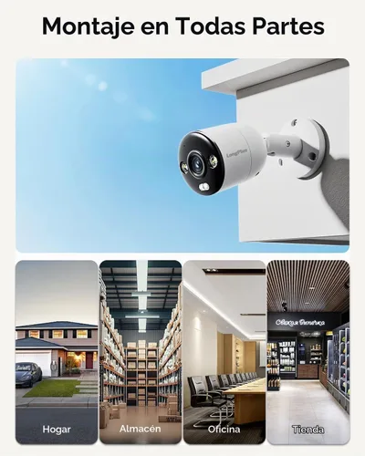 Vista 6 de LongPlus Cámara de seguridad Poe 4K-UHD de 8MP, funciona con NVR, cámara bala con cable, visión nocturna a color, focos LED, alarma de luz