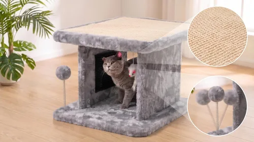 Vista 5 de Cama grande para gatos con poste rascador y tabla de peinar, resistente y duradera, ideal para razas pequeñas Large plush cat tunnel with a