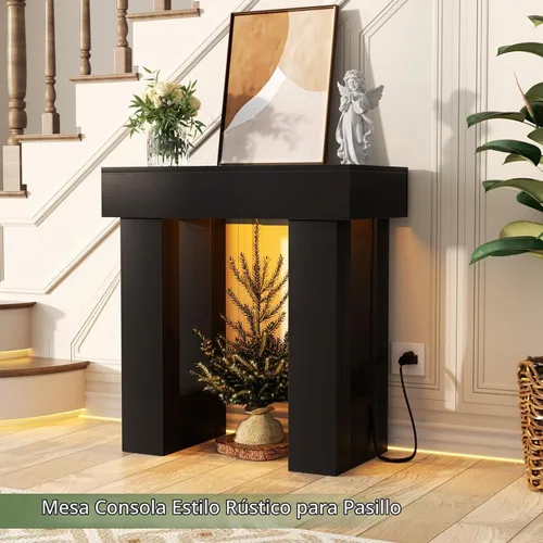Vista 5 de Unikito Mesa de entrada de 32 pulgadas con enchufe y sensor de luz, mesa consola estrecha con almacenamiento detrás del sofá, mesa de entrada