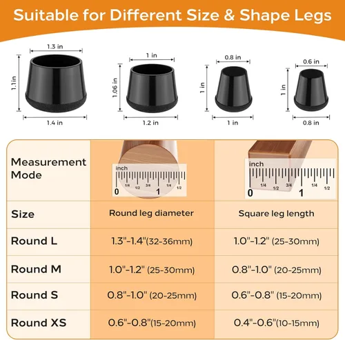 Vista 2 de 24 piezas de protectores de pata de silla de silicona extra pequeños (1,5 cm - 2 cm) almohadillas de goma y fieltro para patas de muebles
