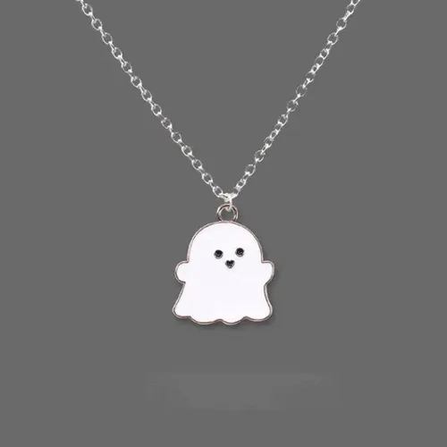 Vista 5 de 1 unidad2 collares con colgante de fantasma blanco y negro, dibujos animados, fantasma, amistad, pareja, encantador, collar de fantasma, colgante