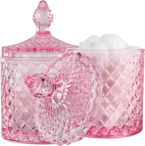 Vista 9 de Paquete de 2 Portacotonetes Frascos de Boticario de Vidrio Grueso con Tapa para Decoración de Baño Organizador de Almacenamiento para Hisopos