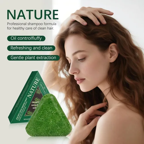 Vista 5 de Soelegant Nature Triangle Barra de champú, barra de champú verde, fórmula Polygonum Multiflorum, fórmula de limpieza profunda y nutritiva, fortalece