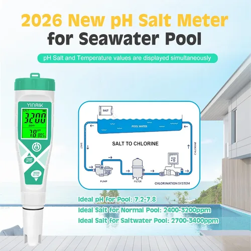Vista 2 de Medidor de pH de salinidad, pH sal TDS EC probador para agua salada piscina acuario