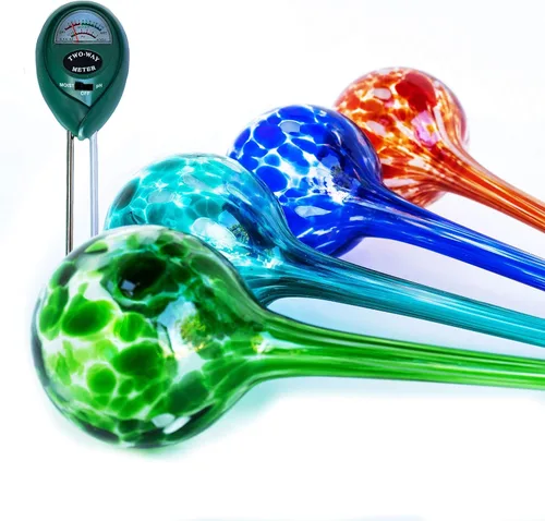 Vista 8 de 2 Globos de riego de vidrio grandes y 3 pequeños - Dispositivos de riego de plantas - Bombillas de riego de plantas - Picos de riego automático 5
