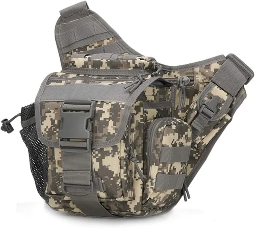 Vista 5 de KLAU bolsa bandolera de Deporte exterior Militar Hombres y Mujeres multifunción táctica Messenger con parche para la caza Senderismo Ciclismo