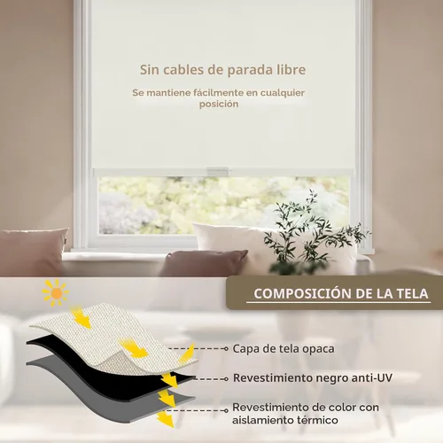 Vista 5 de SUNOFF Persianas Enrollables Opacas Inalámbricas para Ventanas de Parada Libre, Bajar Oscurecimiento de Habitación con Cenefa, Persianas de Tela