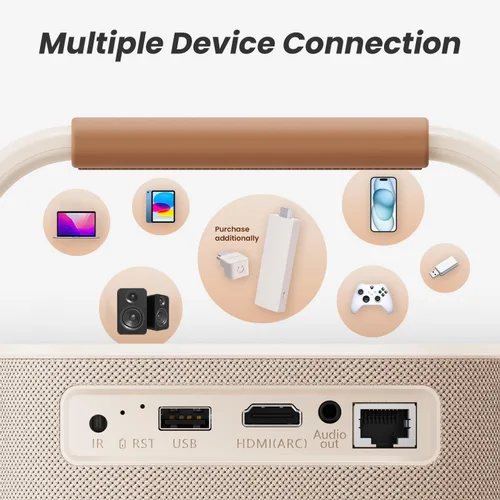 Vista 7 de [Sonido de JBL y batería integrada] Proyector para exteriores Yaber T2 con WiFi 6 y Bluetooth, proyector portátil de película inteligente Native