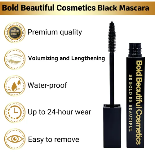 Vista 2 de Máscara negra voluminizadora y alargadora de Bold Beautiful Cosmetics define y amplifica tus pestañas todo el día