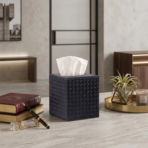 Vista 3 de Cubierta de Caja de Paños Negra, Cuadrada, Soportes de Caja de Paños para Accesorios de Baño