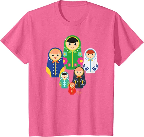 Vista 47 de Matryoshka Russian Nesting Dolls, Rusia - Camiseta de regalo, Azul / Patchwork, S