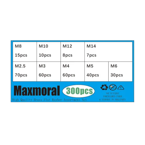 Vista 6 de Kit de arandela plana de 300 piezas: Juego de arandelas planas de latón M2.5 a M14