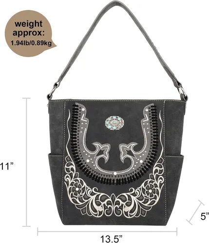 Vista 6 de Montana West Bolsa de transporte oculta de la colección Boot Scroll para mujer bolso de hombro occidental de cuero vegano con cartera