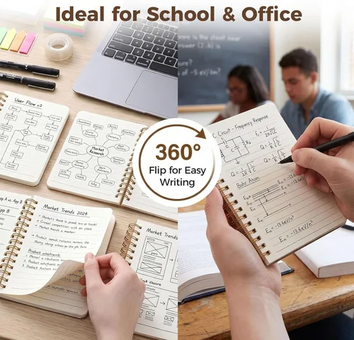 Vista 5 de Koogel 4 cuadernos pequeños en espiral, de 4.5 x 5.7 pulgadas, minilíneas de bolsillo con rayas universitarias, cuadernos de tapa dura, cuadernos