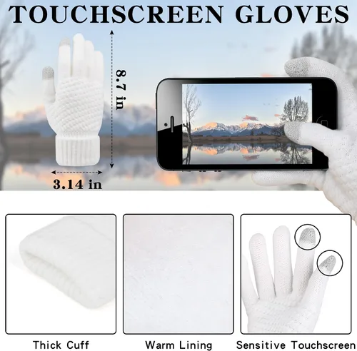 Vista 3 de Winter Hat Scarf Gloves and Ear Warmer, Warm Knit Beanie Hat Touch Screen Gloves Set Winter Gifts Neck Scarves for Women