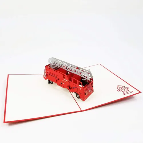 Vista 5 de Camión de bomberos - Tarjeta desplegable 3D para el día del padre, tarjeta desplegable de feliz aniversario, regalo de cumpleaños, tarjeta de camión