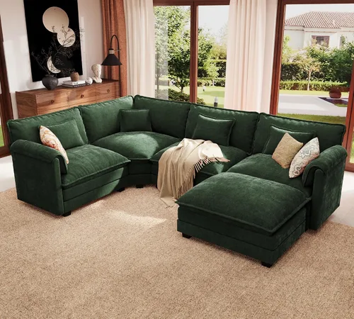 Vista 27 de ELUCHANG Sofá Seccional Modular en Forma de L de 113 pulgadas, cómodo sofá nube de 4 asientos con otomana móvil, sofá de asiento profundo para sala