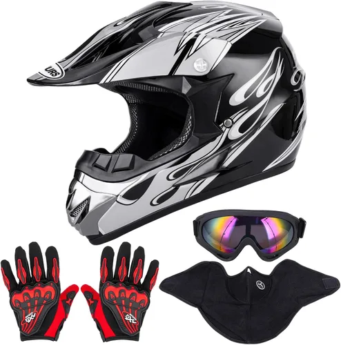 Vista 12 de OUMURS Casco de motocross para adultos con gafas, guantes y máscara, casco de motocross ATV unisex para adultos, hombres y mujeres, visera solar