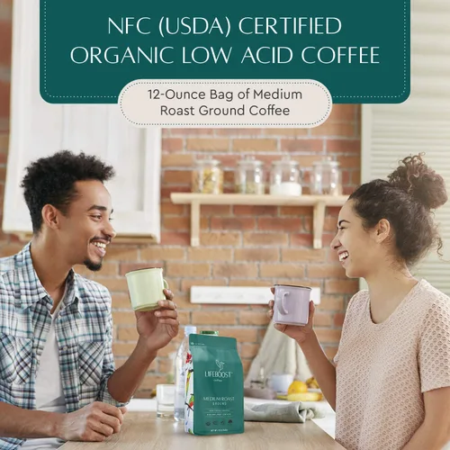 Vista 5 de LIFEBOOST - Café tostado medio molido, sin OMG, baja acidez, certificado como orgánico por el Departamento de Agricultura (USDA), con certificación