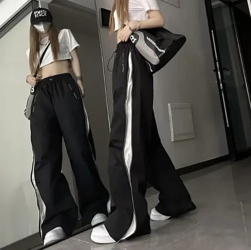 Vista 4 de RICHTRUE Pantalones de pista Y2k Mujeres Pantalones holgados Y2k Pantalones de paracaídas Y2k Ropa Y2k Pantalones Y2k Mujer